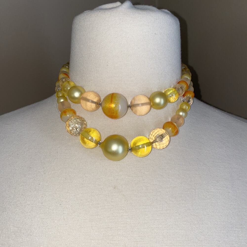 Karu Arke Vintage Yellow lucite double strand Choker Statement Necklace 14”